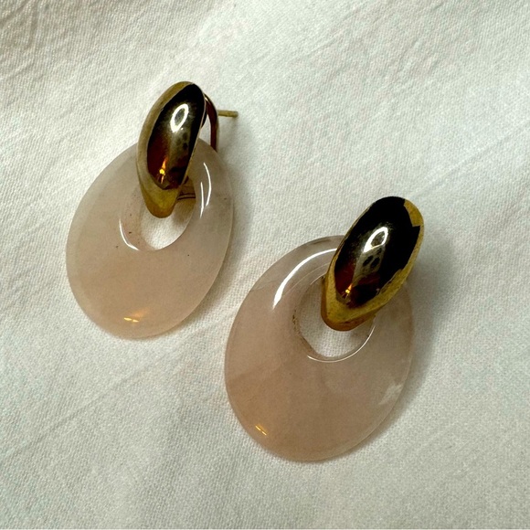 Vintage rose quartz earrings in excellent condition approximately 1 inch stone - Picture 4 of 8